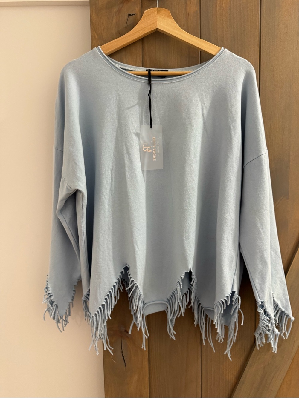 Bella Amore Light Blue Fringe Hem Sweatshirt
